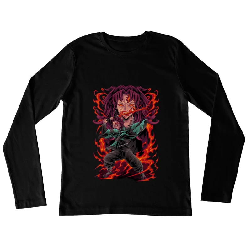 Feuerkrieger mit Flammenschwert Damen Langarm T-Shirt