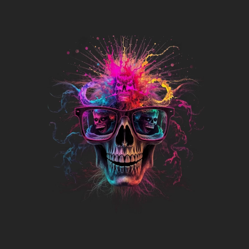 Psychedelic Skull with Reflective Sunglasses in Vibrant Colors Female Pullover Sweatshirt