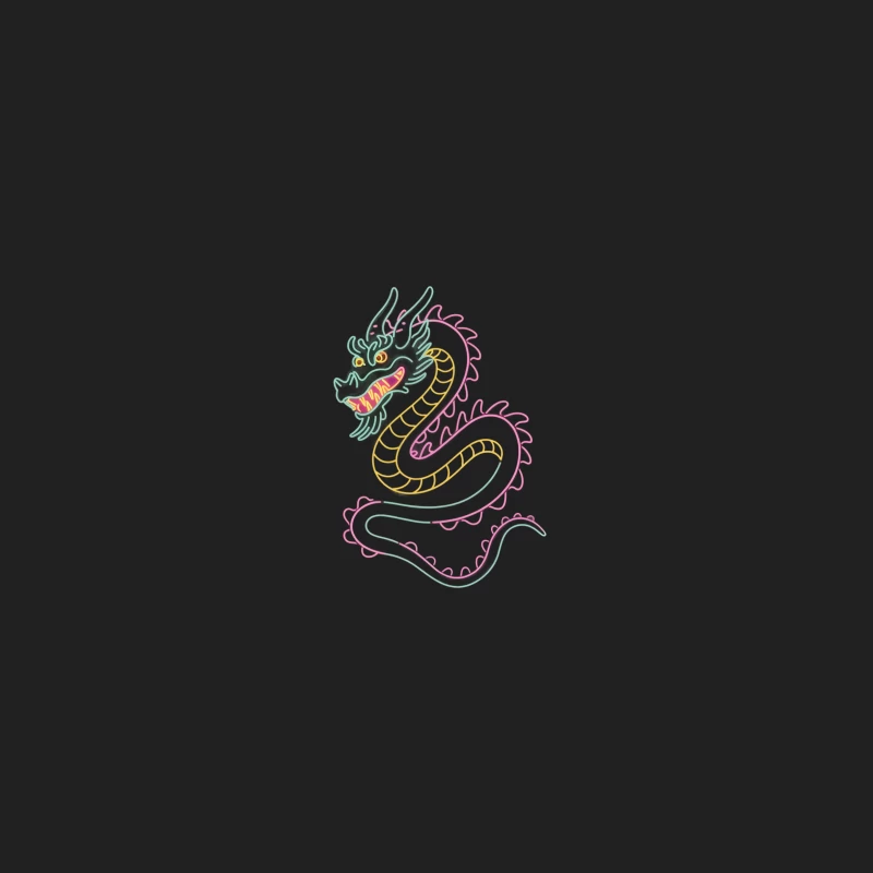 Neon Chinese Dragon Minimalist Illustration Bucket Hat