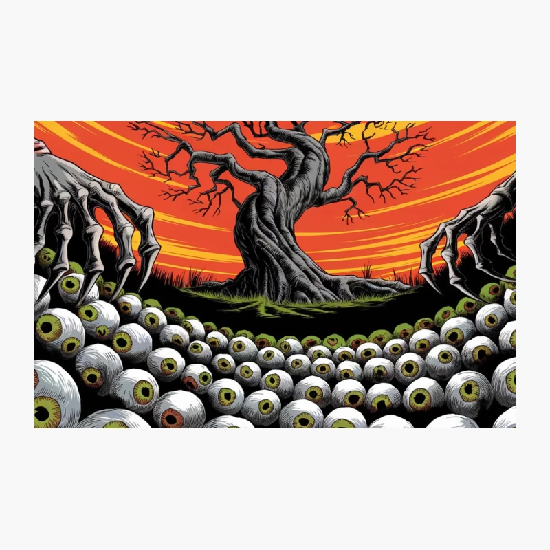 Surreal Nightmare: Twisted Tree Amidst Sea of Eyes Travel Mug
