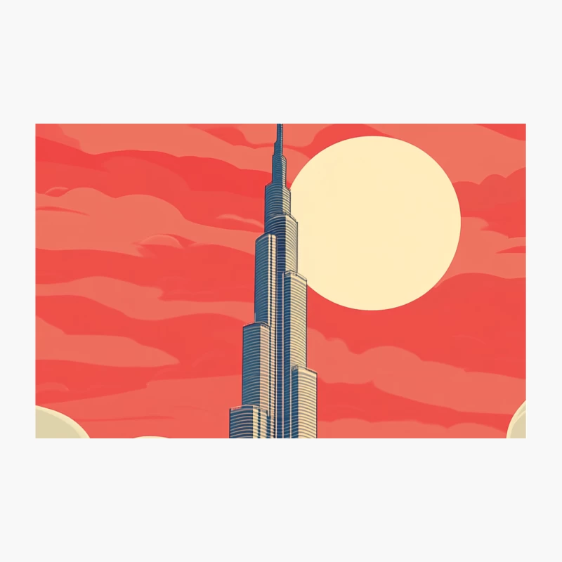 Iconic Burj Khalifa Towering Over Stylized Waves at Sunset Travel Mug
