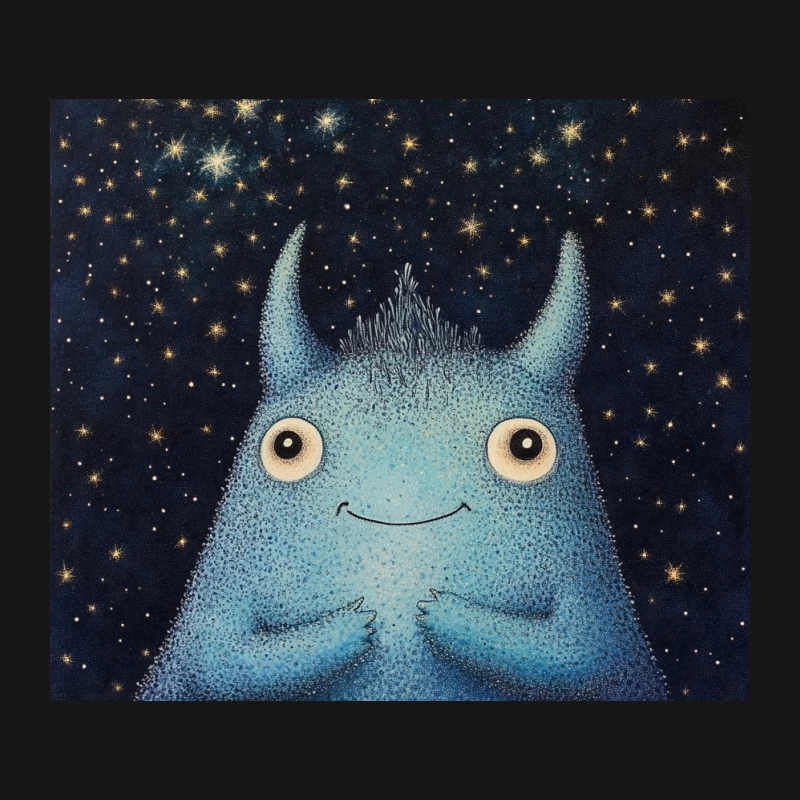 Adorable Blue Monster Under Starry Sky Mouse Pad