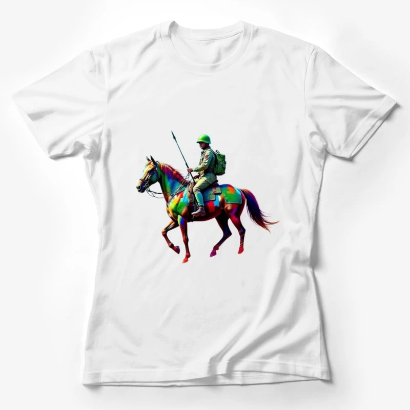 Colorful Military Cavalry Soldier on Horseback Female T-Shirt