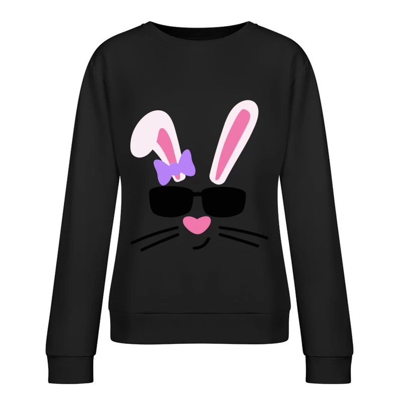 Visage de lapin avec lunettes et nœud Femme Sweat-shirt à enfiler