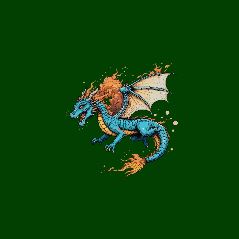 Fierce Blue Dragon with Fiery Mane and Wings Travel Mug