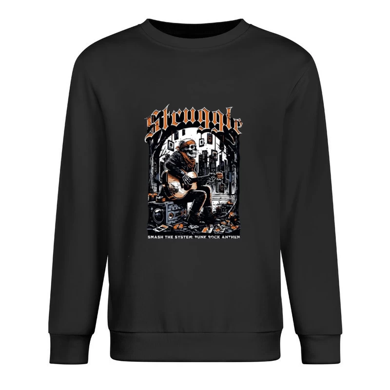 Punk Rock Skeleton Guitarist in Urban Grunge Scene Male Pullover Sweatshirt