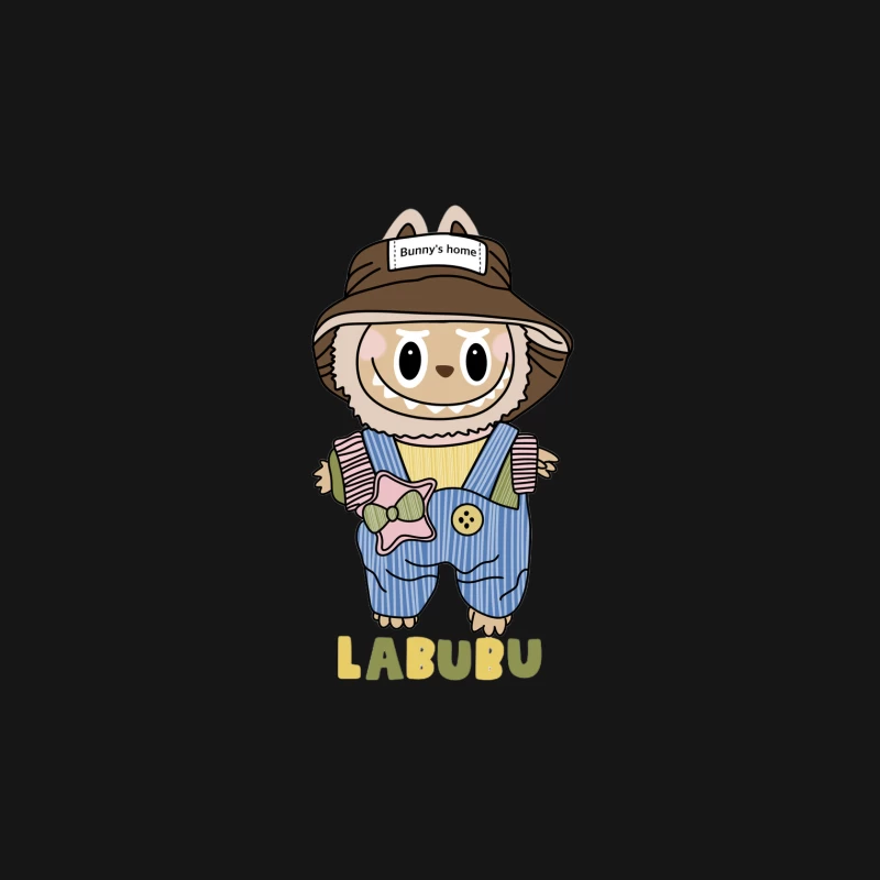 Niedlicher Labubu-Charakter mit Overall und Hut Herren T-Shirt