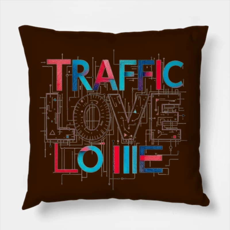 Traffic Love Typography with Technical Design Elements Throw Pillow