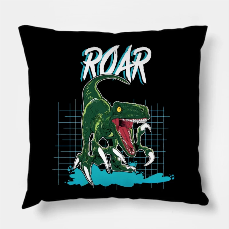 Velociraptor Roar: Neo-Retro Power Throw Pillow