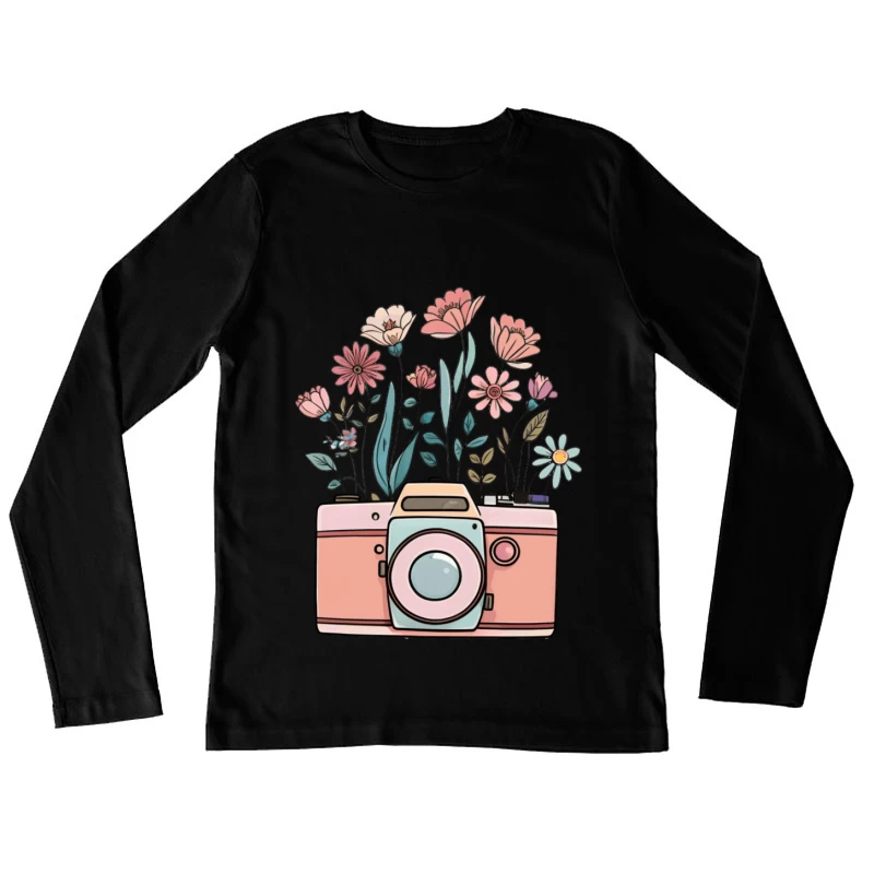 Blumenkamera Illustration Damen Langarm T-Shirt