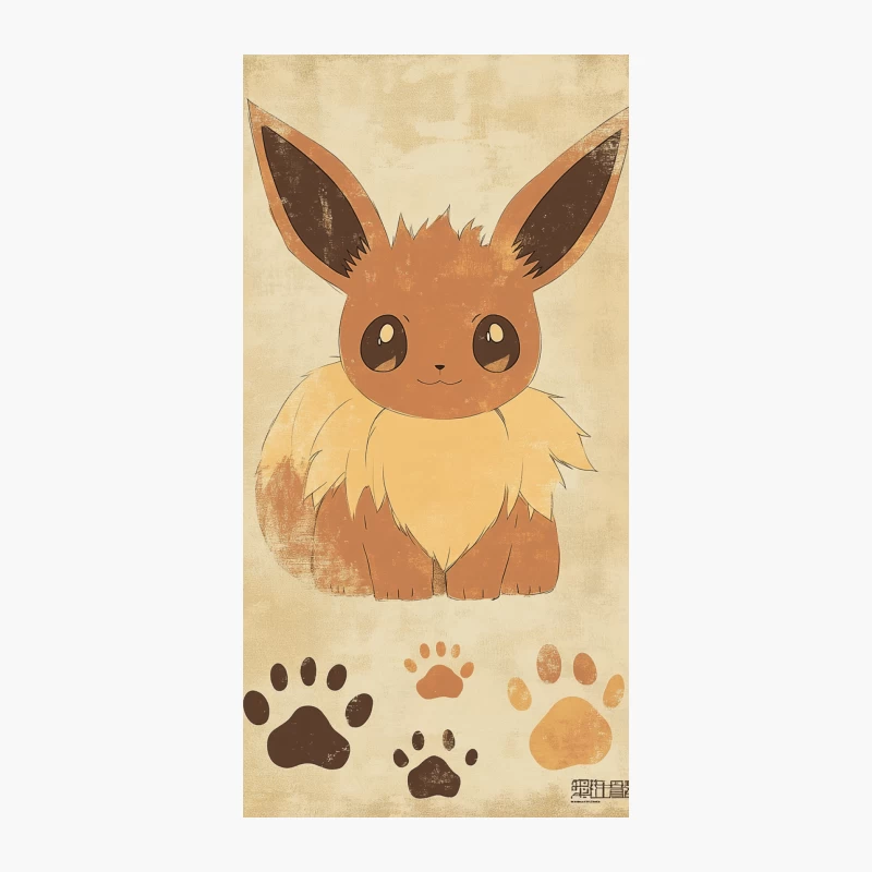 Adorable Eevee Illustration with Paw Prints iPhone Case