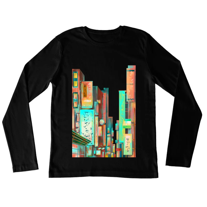 Städtische Szenen mit Neonlichtern Damen Langarm T-Shirt
