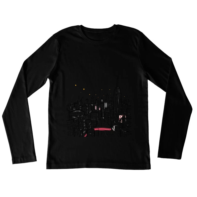 Nighttime Cityscape Illustration Female Long Sleeve T-Shirt