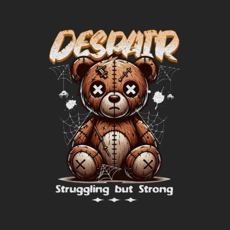 Gothic Stitched Teddy Bear with Despair Theme Male Pullover Sweatshirt