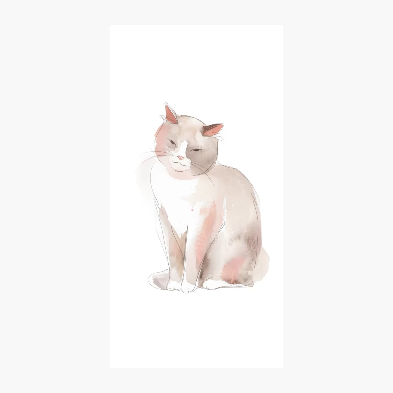 Pastel Watercolor Illustration of Cute Sitting Cat iPhone Case