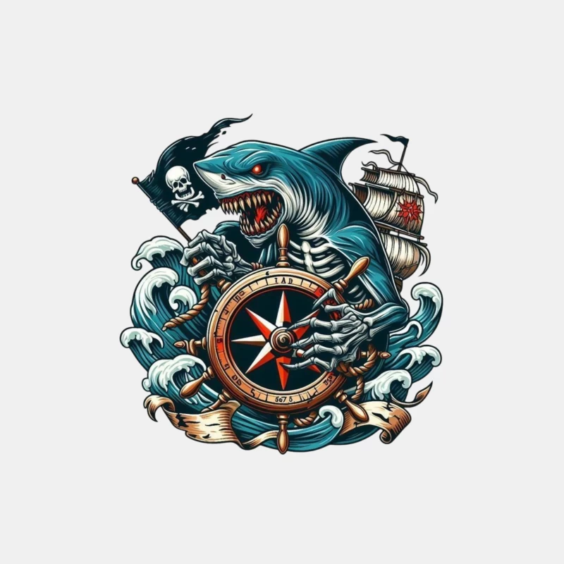 Pirate Shark with Compass and Ship Male Tank Top