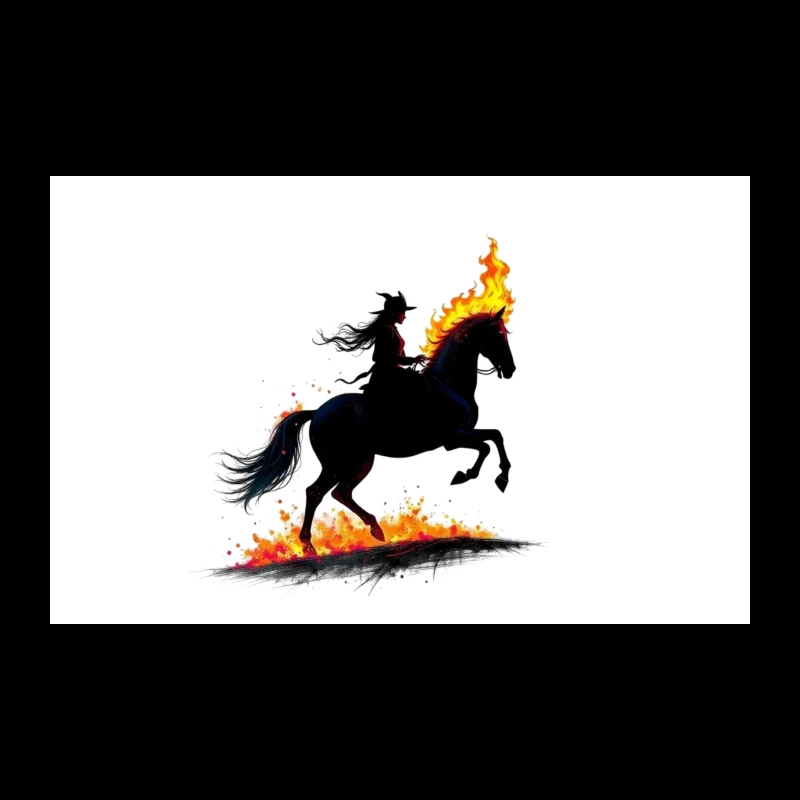 Mystical Dark Rider with Flaming Horse Silhouette Travel Mug