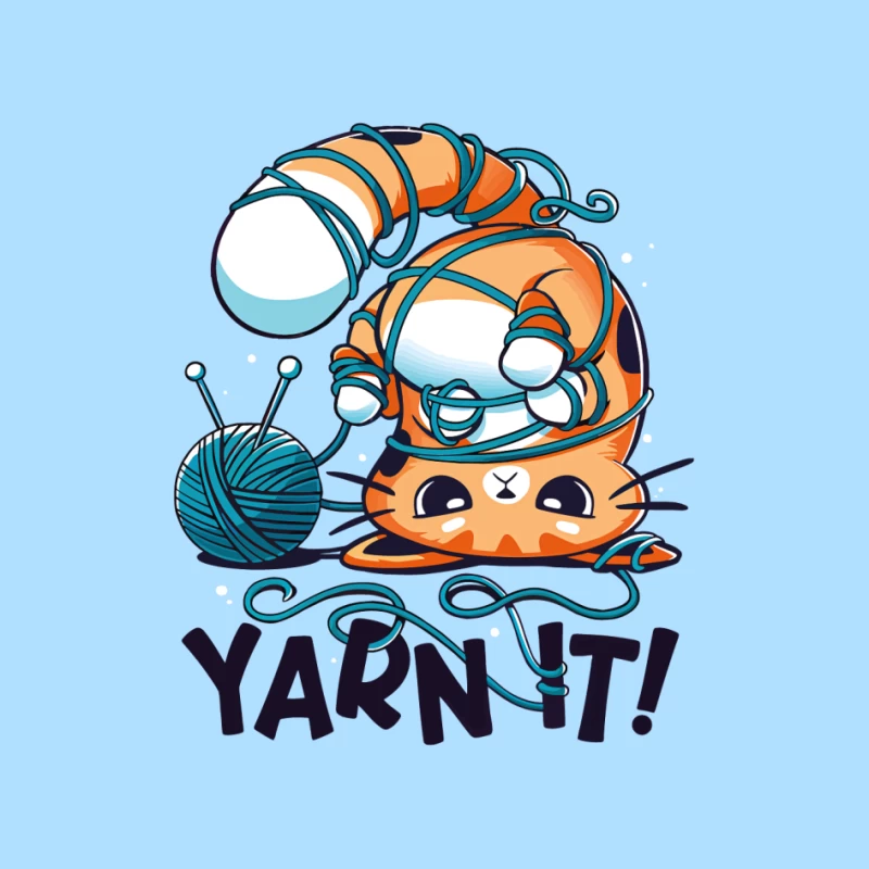 Yarn It! Whimsical Cat Illustration Pin