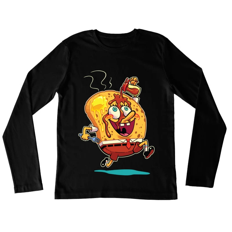 Excited Cartoon Slice of Toast Female Long Sleeve T-Shirt