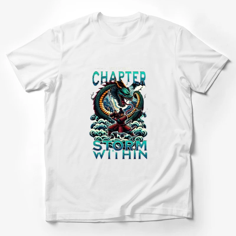 Epic Samurai Warrior Facing Dragon in Storm Within Chapter Art Male T-Shirt