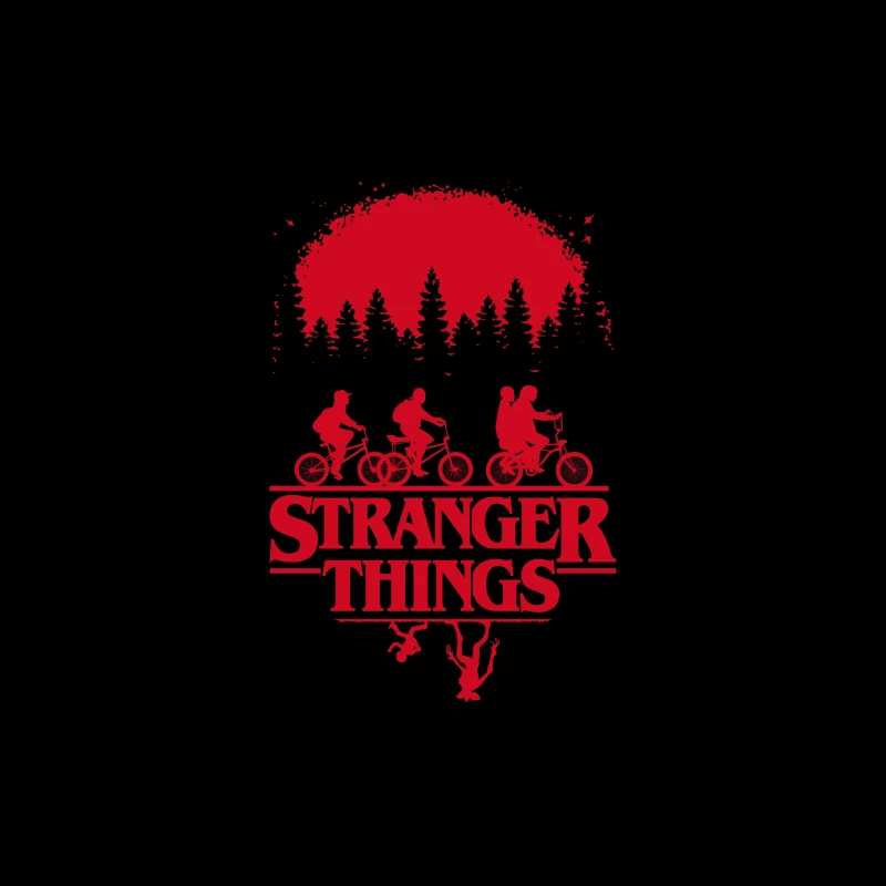 Stranger Things Red Silhouette Poster with Kids on Bikes Tapestry