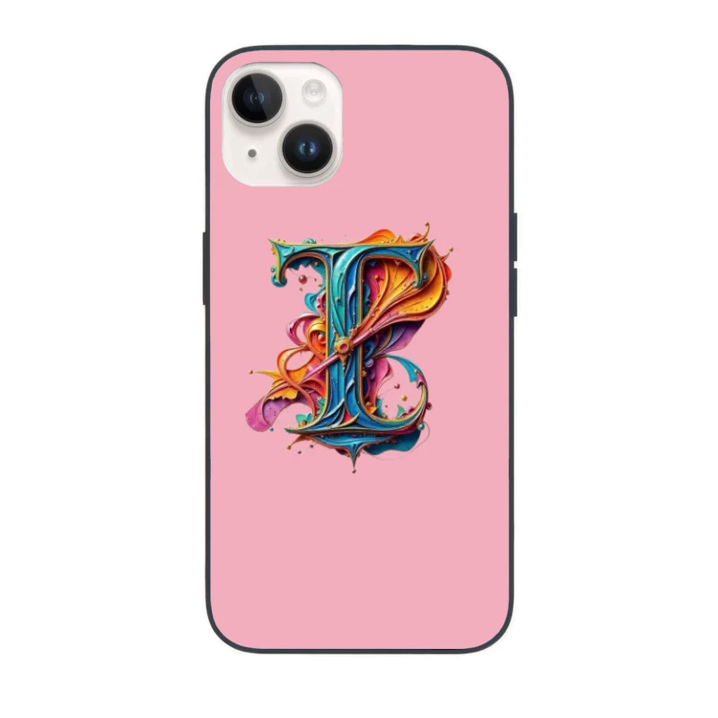 Ornate Colorful Letter T Typography with Decorative Flourishes iPhone Case