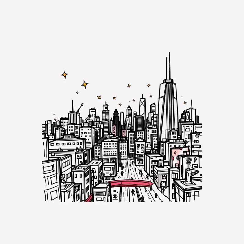 Nighttime Cityscape Illustration Female T-Shirt