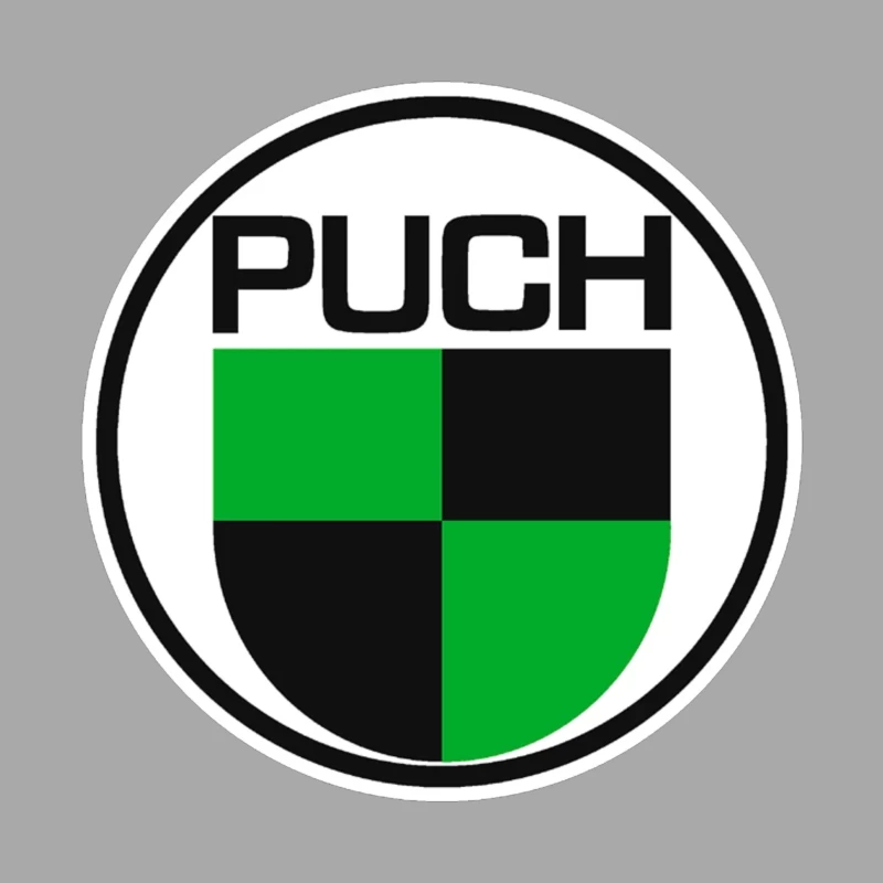 Vintage Puch Motorcycle Company Logo with Green and Black Shield Design Male Pullover Hoodie