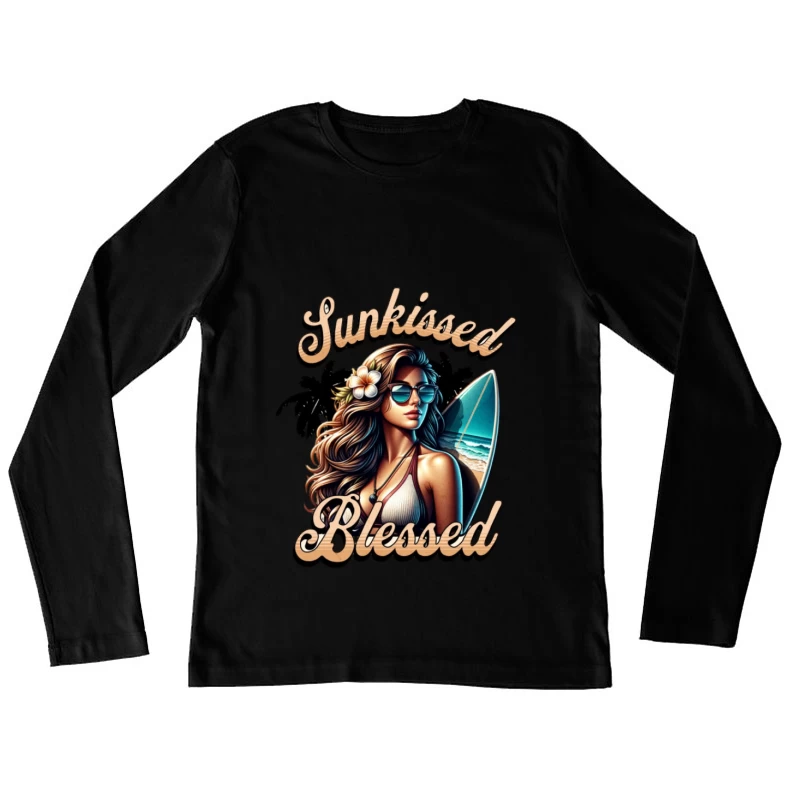 Beauté de plage ensoleillée avec planche de surf Femme Manches Longues T-Shirt