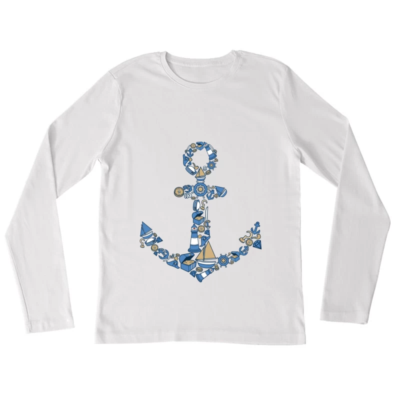 Motif ancre maritime avec objets nautiques Femme Manches Longues T-Shirt