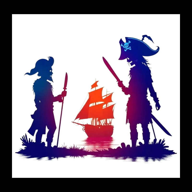 Pirates and Ship Silhouettes at Sunset Throw Pillow