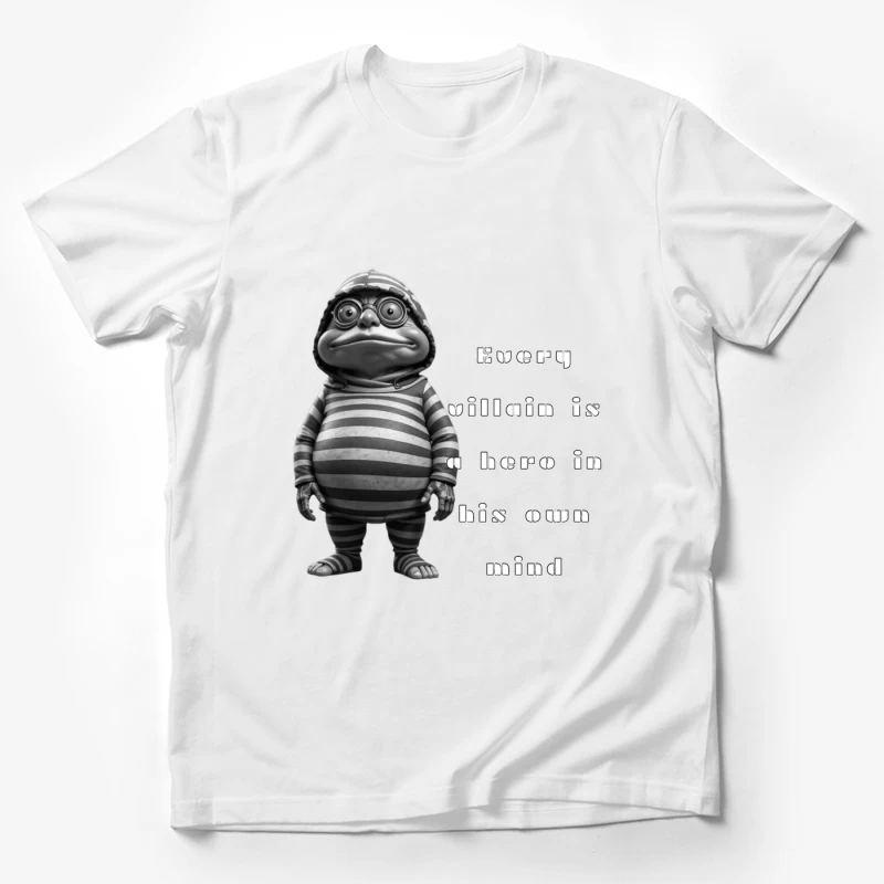 Quirky Cartoon Dinosaur in Striped Outfit and Glasses Male T-Shirt