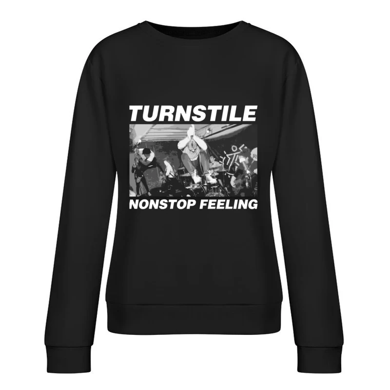 Energetic Hardcore Punk Band Live Performance in Black and White Female Pullover Sweatshirt