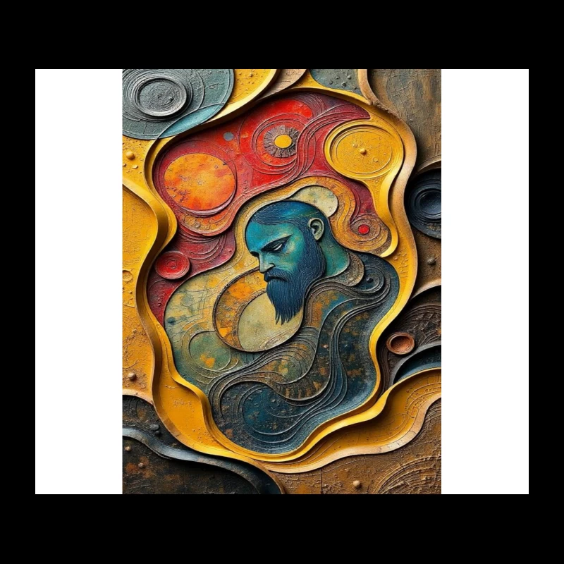 Mystical Cosmic Portrait in Turquoise and Gold Tapestry