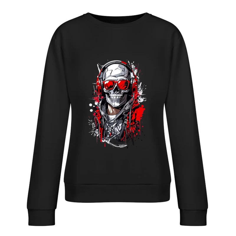 Cool Urban Skull with Headphones Female Pullover Sweatshirt
