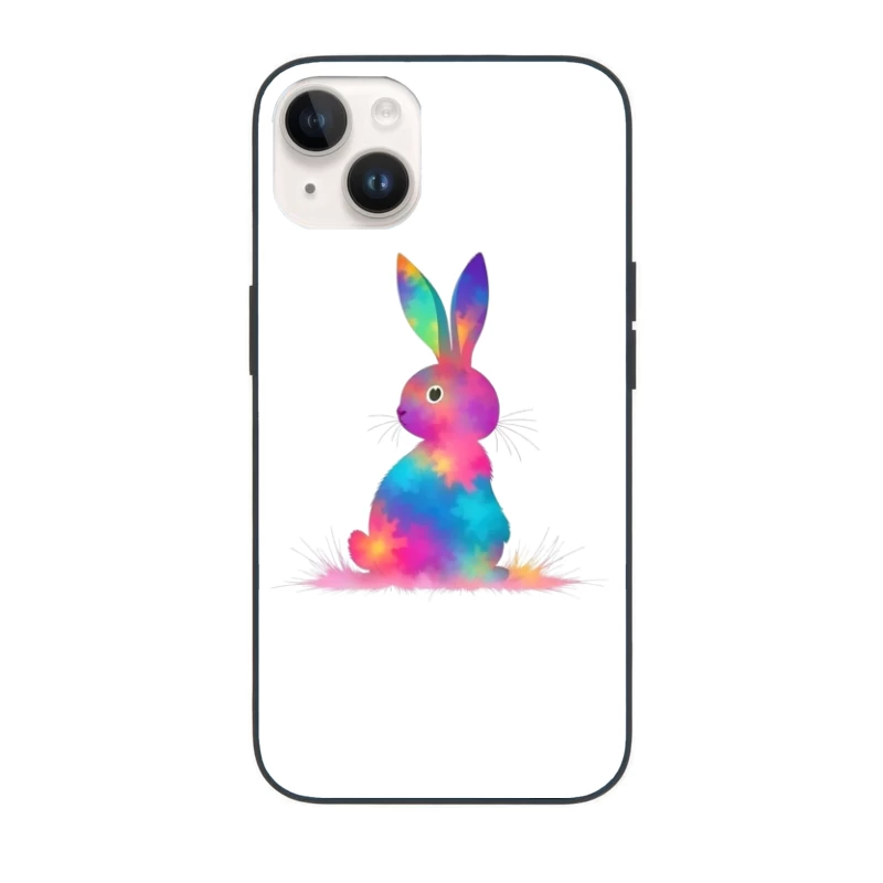 Whimsical Rainbow Watercolor Bunny Illustration iPhone Case