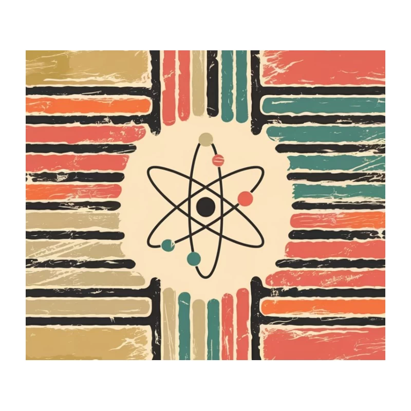 Retro Atomic Science Illustration: Mid-Century Modern Abstract Poster Tapestry
