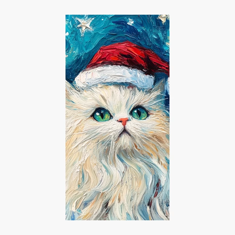 White Cat with Santa Hat in Starry Night Painting iPhone Case