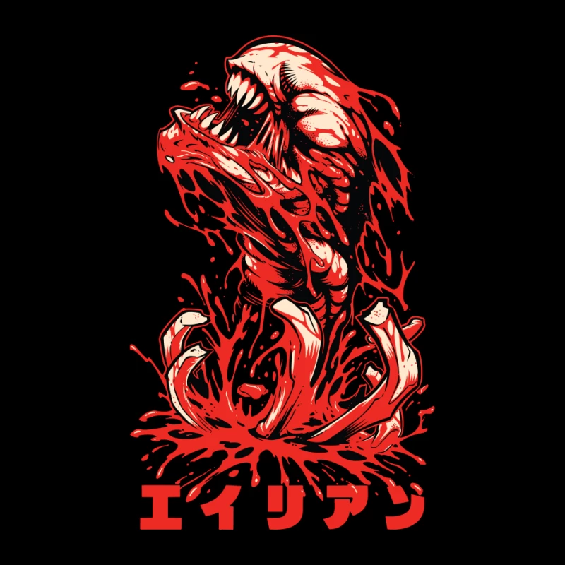 Horror Monster Illustration with Blood Pin