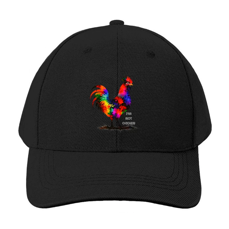 Rainbow Watercolor Rooster with Text Baseball Cap