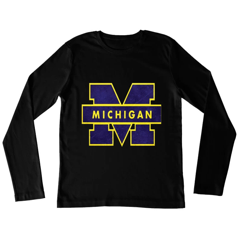 University of Michigan Athletic Block M Logo in Navy and Yellow Female Long Sleeve T-Shirt