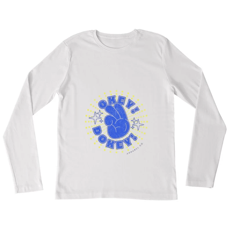 Blauer Schriftzug auf gelbem Hintergrund Damen Langarm T-Shirt