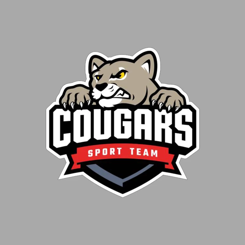 Fierce Cougar Sports Team Logo with Red Banner Female Pullover Hoodie