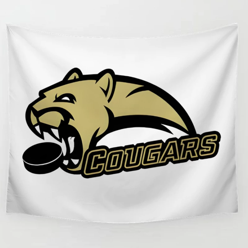 Gold and Black Cougar Hockey Team Mascot Logo Tapestry