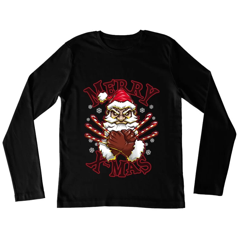 Muscle Santa: Merry X-Mas with Attitude Female Long Sleeve T-Shirt