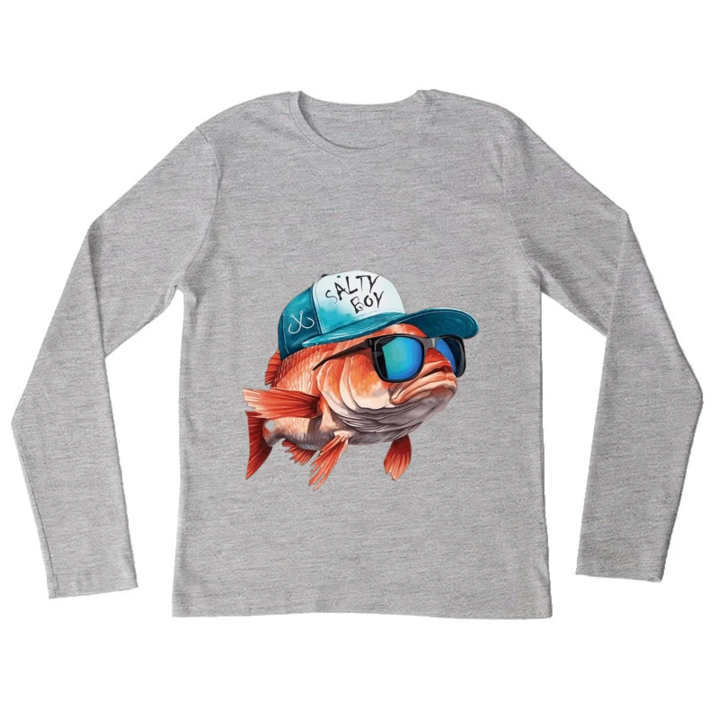 Lustiger Fisch mit Sonnenbrille und Kappe Damen Langarm T-Shirt