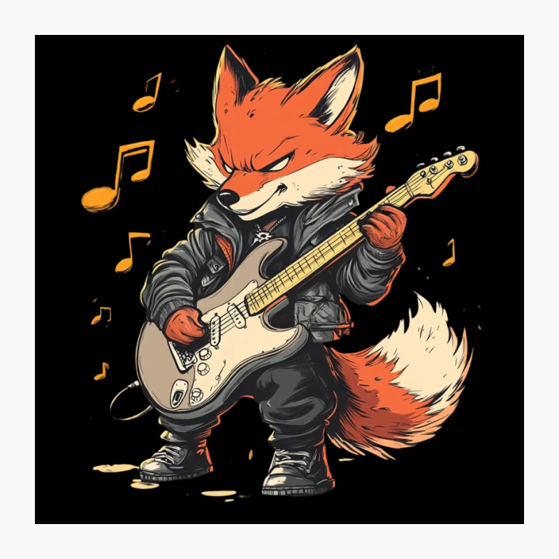 Rock 'n' Roll Fox: Animated Guitarist in Leather Pin