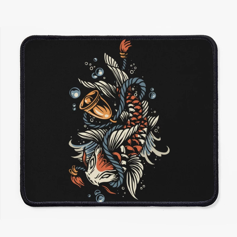 Koi Fish Tattoo Illustration with Bubbles Mouse Pad