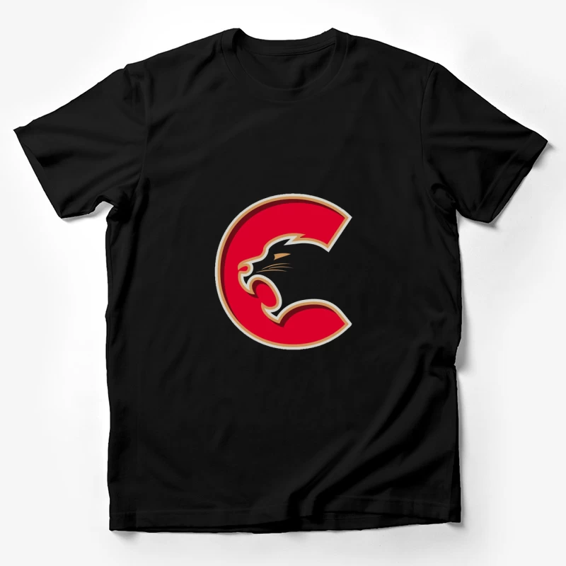 Red Cougar Letter C Sports Logo Design Male T-Shirt