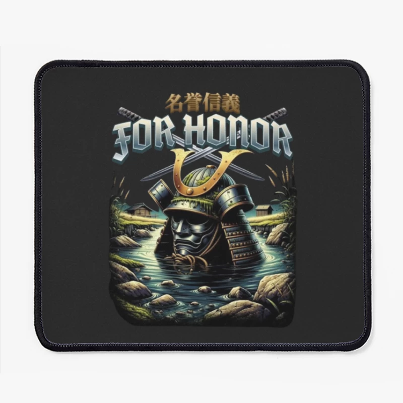 Japanese Samurai Helmet Emerging from Water - Artistic Illustration Mouse Pad